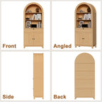 Arched Pantry Cabinet, 71" Kitchen Pantry Cabinet with Smooth Gliding Drawers and Adjustable Shelf, Wood Storage Cabinets Anti-Tipping, Modern Farmhouse for Living Room, Dining Room (Natural)