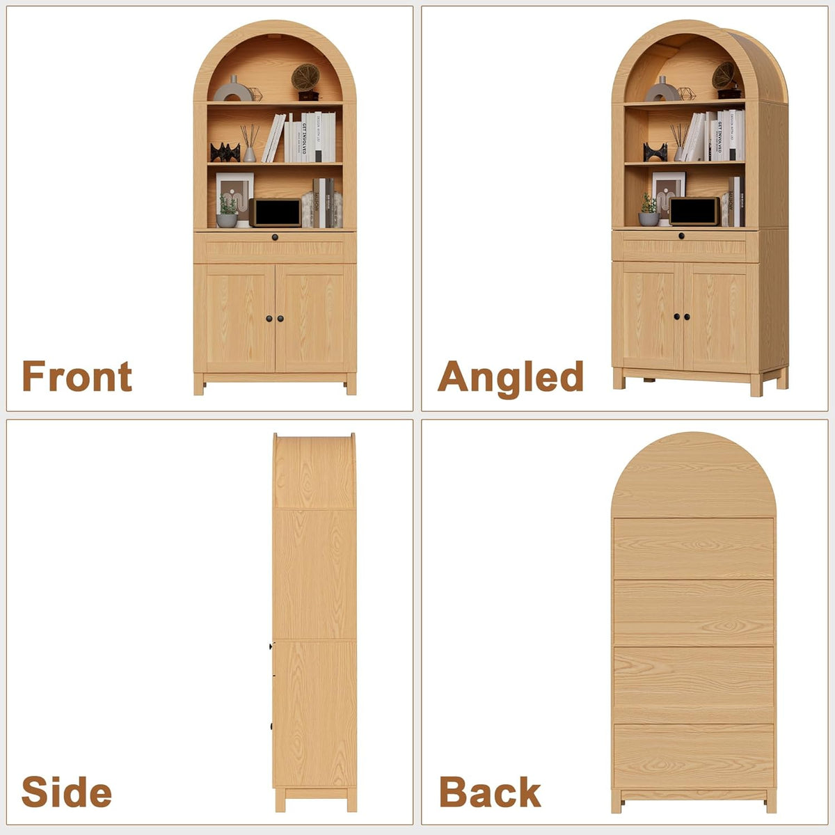 Arched Pantry Cabinet, 71" Kitchen Pantry Cabinet with Smooth Gliding Drawers and Adjustable Shelf, Wood Storage Cabinets Anti-Tipping, Modern Farmhouse for Living Room, Dining Room (Natural)