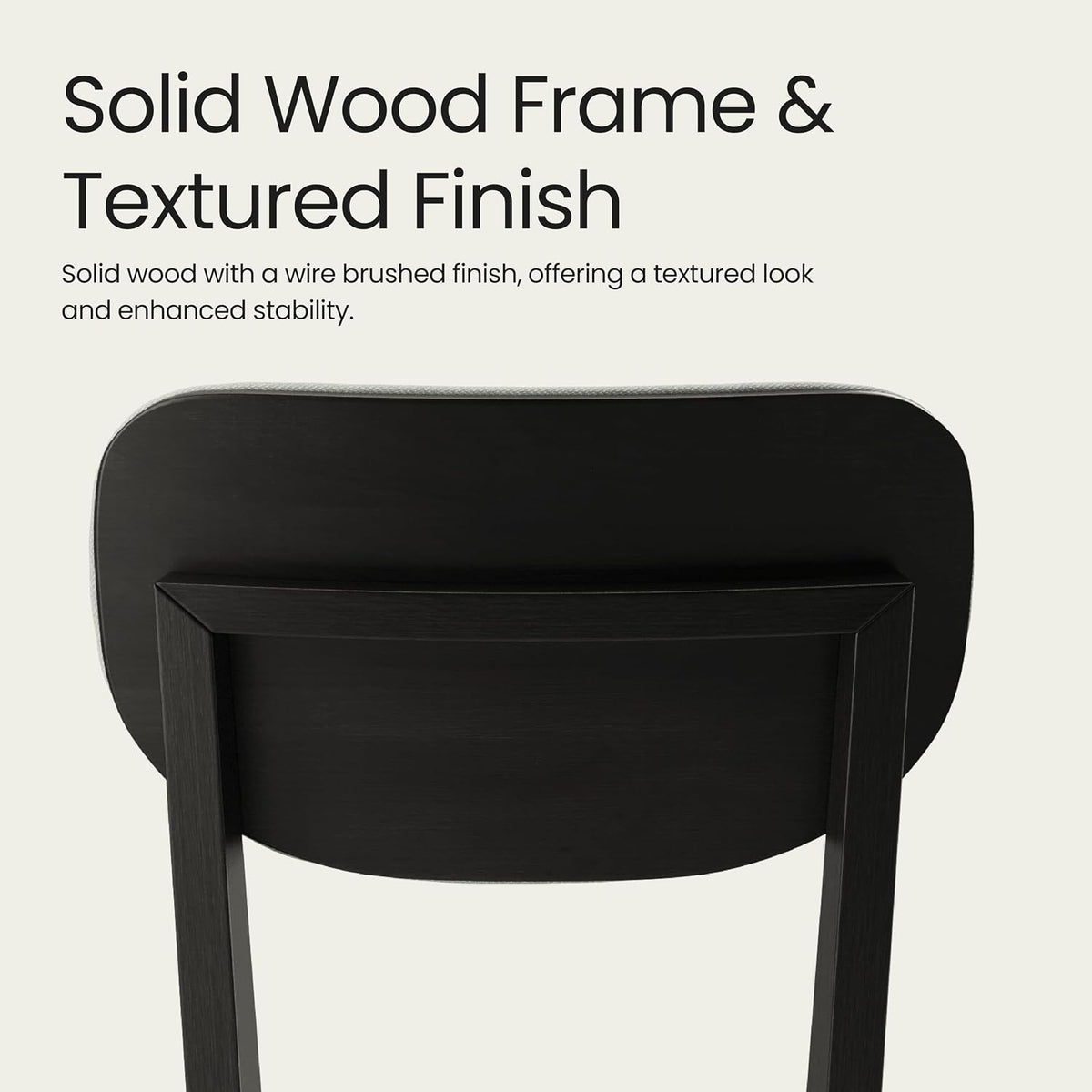 COLAMY Solid Wood Dining Chairs Set of 6, Mid Century Modern Upholstered Kitchen Chairs with 3.3" Thick Cushion, Farmhouse Dining Room Chairs with Level Legs & Wire-Brushed Finish, Black