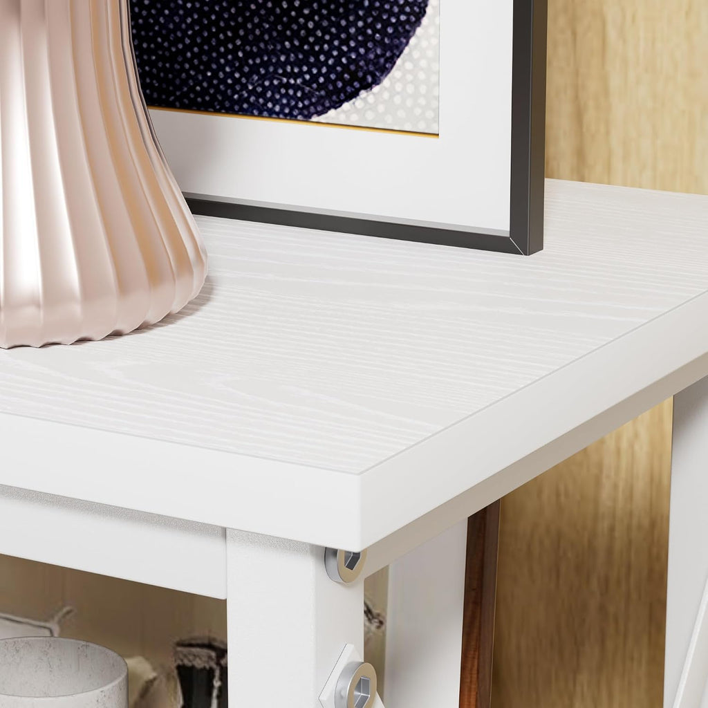 VECELO End Side Table Night Stand,X-Design with Storage Shelf for Bedroom,Living Room,White