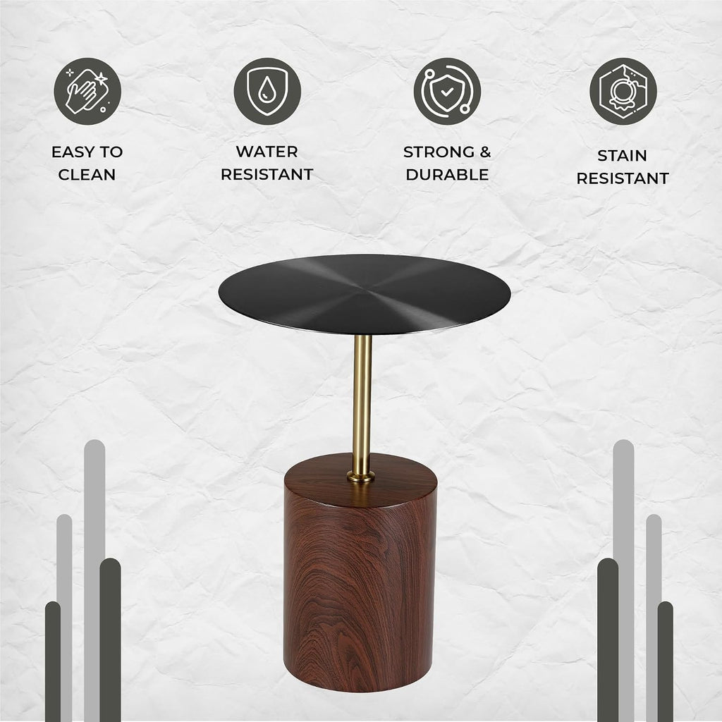 LeisureMod Round Side Table with Modern Stainless Steel Pedestal Base, Chic Accent End Table and Multi-Functional Indoor Nightstand for Living Room, Bedroom, Sofa or Small Spaces, Brown
