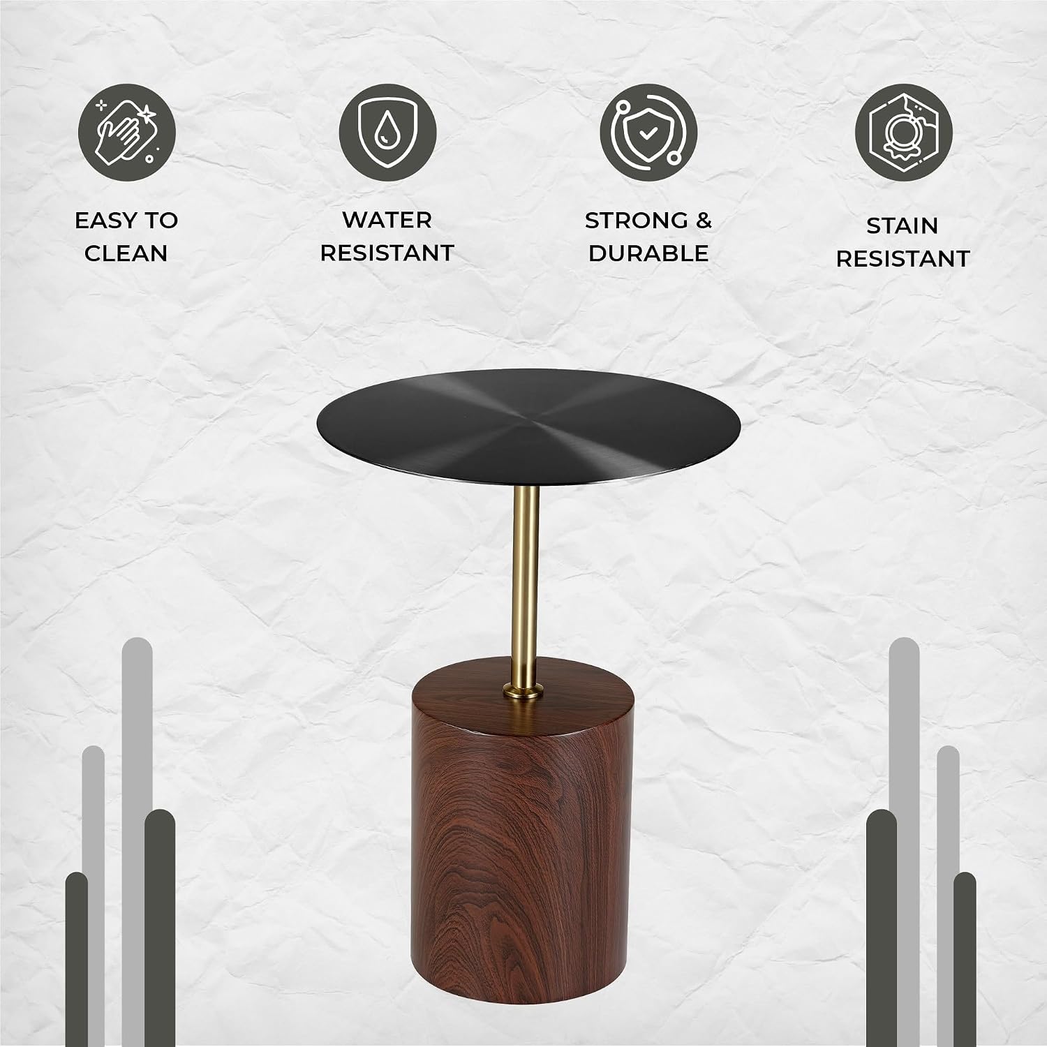 LeisureMod Round Side Table with Modern Stainless Steel Pedestal Base, Chic Accent End Table and Multi-Functional Indoor Nightstand for Living Room, Bedroom, Sofa or Small Spaces, Brown
