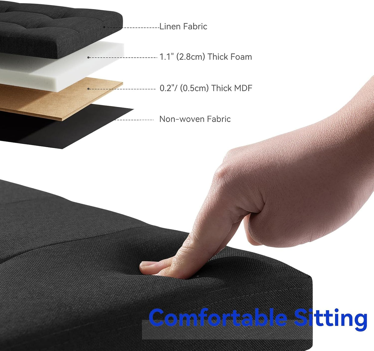 BRIAN & DANY 43 Inches Folding Storage Ottoman Bench, Ottoman with Storage Bench for Bedroom, Living Room, Entryway, Foot Rest with Legs, Black