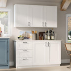 Timechee Modern Kitchen Pantry Storage Cabinet with Wall Cupboard Set, Large Pantry Cupboard Cabinet with Doors and Shelves, Drawers, Kitchen Storage Buffet Sideboard Set for Dining Room, Living Room