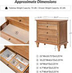 End Table Set of 2 with Charging Station, Solid Wood Organizer with 3 Drawers & Pull-Out Shelf, Farmhouse Bedside Table for Living Room, Acorn