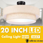 Hamilyeah 20 Inch Semi Flush Mount Round Ceiling Light Fixture, 48W LED With Fabric Shade, Dimmable Drum Double Layer 5CCT for Living Room, Office