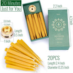 20-Minute Beeswax Meditation Candles, 20-Count with Brass Holder | 100% pure beeswax mini tapers, 20min burn timer, Includes brass holder, Dripless, Luxury tactile gift box