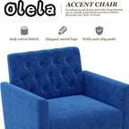 Olela Accent Chair with Arm for Living Room, Velvet Modern Armchair Single Sofa Cozy Tufted Upholstered Reading Side Chairs with Gold Metal Leg for Bedroom Decorate