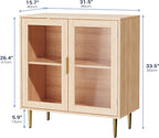 Housoul Buffet Cabinet with LED Lights, Sideboard Cabinet with 2 Doors Acrylic, 32" Modern Buffet Cabinet with Shelf, Coffee Bar Cabinet for Living Room, Kitchen, Oak