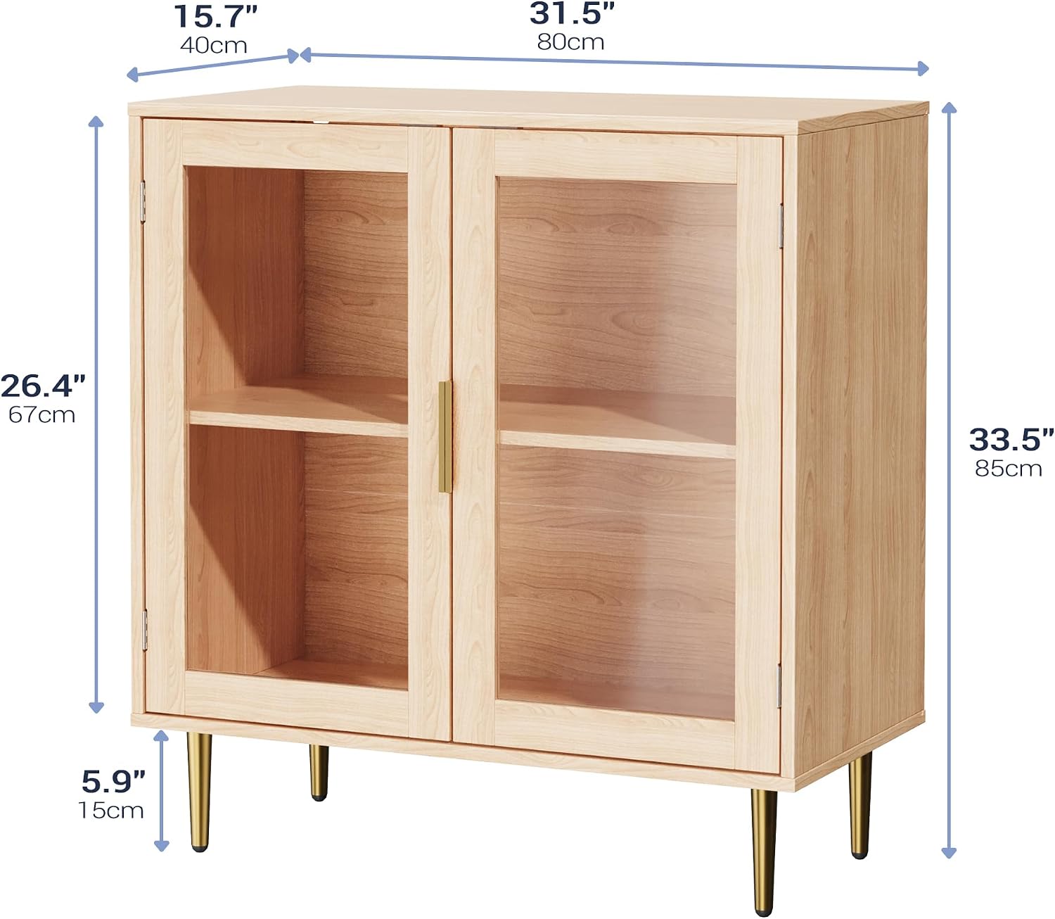 Housoul Buffet Cabinet with LED Lights, Sideboard Cabinet with 2 Doors Acrylic, 32" Modern Buffet Cabinet with Shelf, Coffee Bar Cabinet for Living Room, Kitchen, Oak
