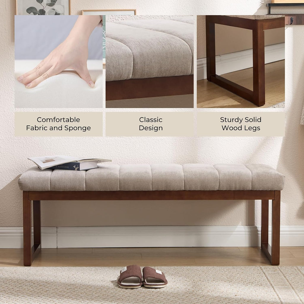Bedroom Bench for End of Bed, 53.2" Modern Upholstered Chenille Fabric Entryway Bench & Window Bench, Footrest Stool Bench with Solid Wood Frame for Bedroom Living Room, Camel