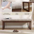 Bedroom Bench for End of Bed, 53.2" Modern Upholstered Chenille Fabric Entryway Bench & Window Bench, Footrest Stool Bench with Solid Wood Frame for Bedroom Living Room, Camel
