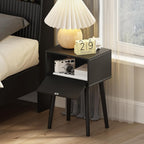LAATOOREE Nightstands Set of 2, Small Side Table, Bedside Table with Fluted Door, Solid Wood Feet, Modern Mid-Century End Table for Bedroom, Small Space, Black