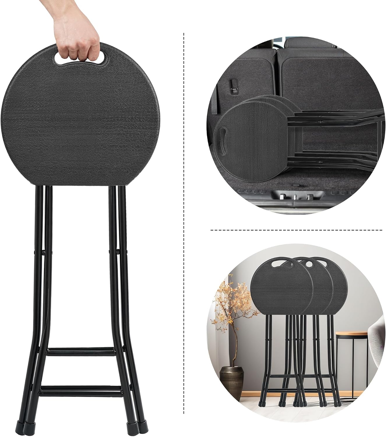 COOZMENT 24-Inch Folding Stool with Handle, Folding Bar Stool with Non-Slip Feet,Folding Chair,Indoor and Outdoor Foldable Stool for Adults,500 lbs Capacity,Kitchen,Game Room(13"×11.5"×24")