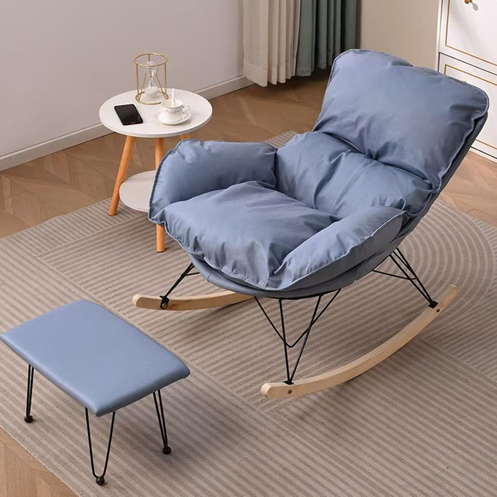 Single Rocking Chair with footrest, Made of Easy-Care Technical Fabric, ergonomically Designed for Balcony, Living Room, Bedroom, and Study Blue
