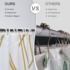 Punkray Gold Light Brown and White Striped Wavy Line Polyester Shower Curtain for Bathroom with Hooks, Extra Long Shower Curtain Set Decor Weighted Hem Washable, 72 x 78