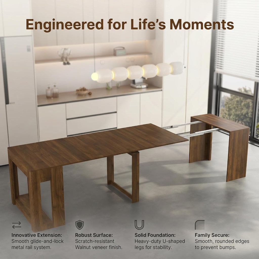 Extendable Dining Room Table for 1-10, 29.9"-108.7" Modern Farmhouse Wooden Long Large Rectangular Expanding Conference Kitchen Table for Party Weddings Meetings, Walnut
