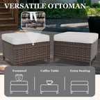EAGLE PEAK Ocean Vista 2 Piece Wicker Patio Ottoman Set Weather-Resistant Cushions for Patio Deck Backyard Poolside, Beige