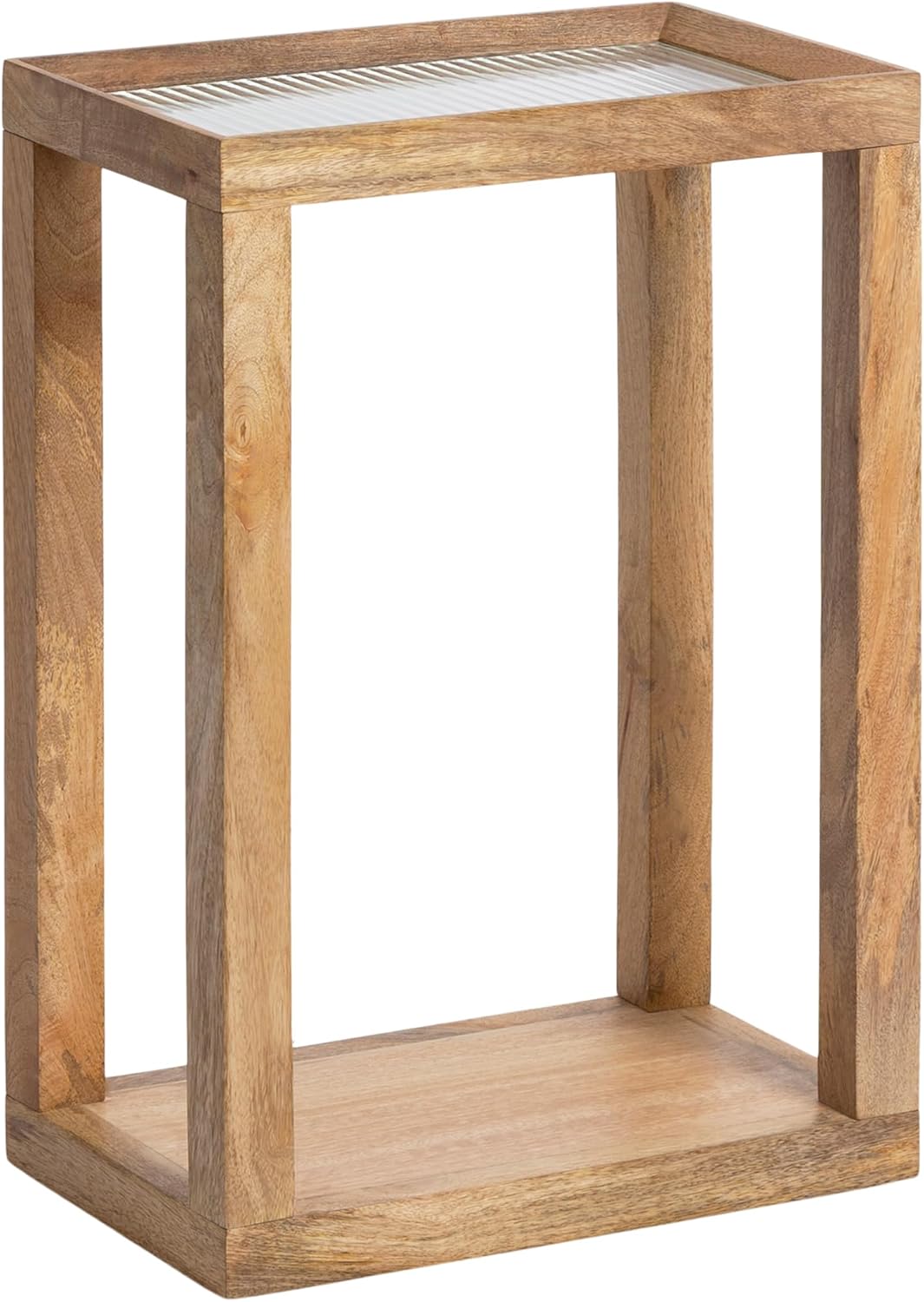 Kate and Laurel Keating Modern Rectangle Mango Wood End Table, 16 x 10 x 24, Clear Glass and Natural Wood, Decorative Contemporary Ribbed Glass Side Table for Bedroom Nightstand or Living Room Accent
