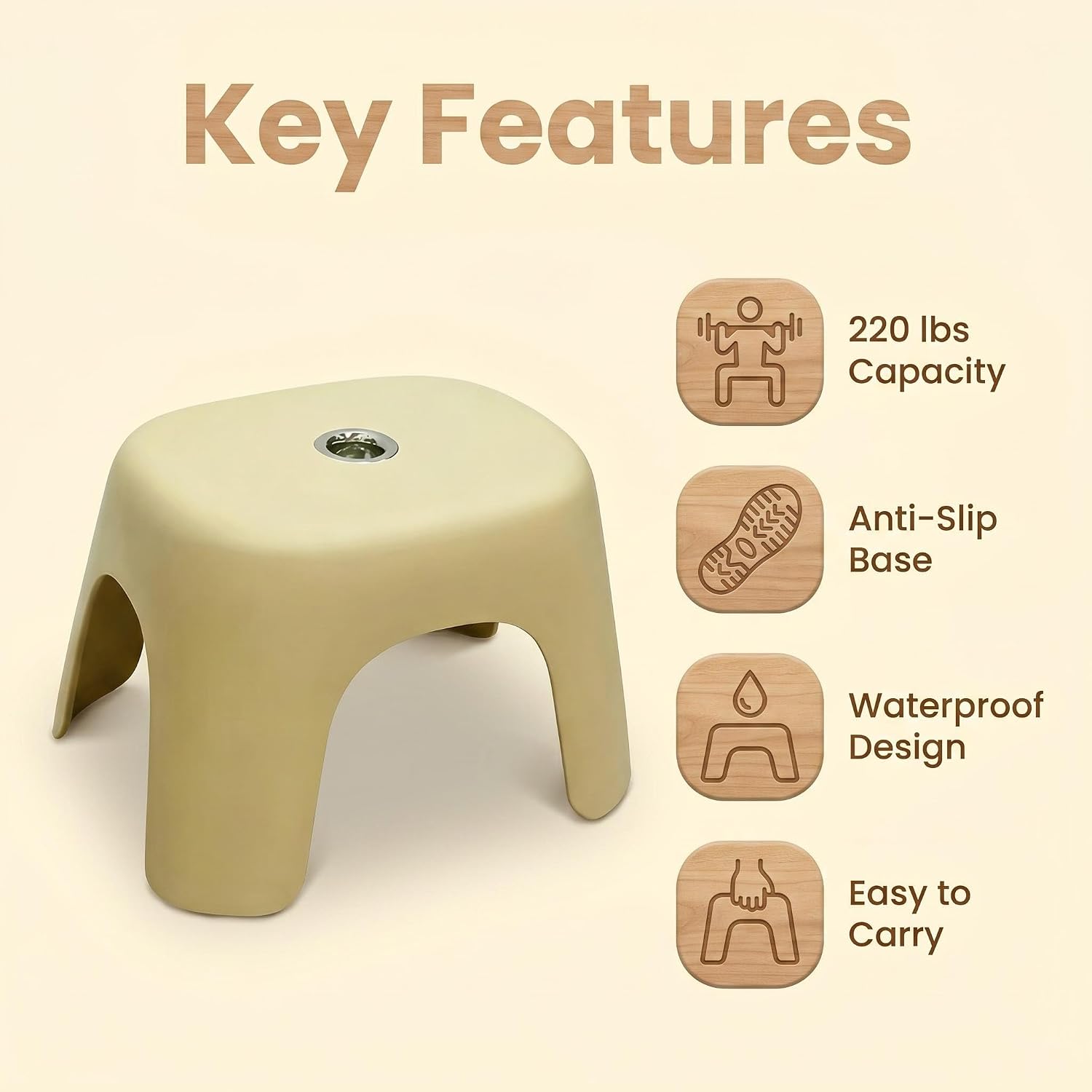 Plastic Step Stool, Heavy-Duty ABS Shower Bath Stool Anti-Slip, Compact Size for Bathroom, Kitchen, Entryway Beige