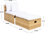 SAFAVIEH Outdoor - Pramla Settee and Ottoman Set - Natural & White - Steel Frame with Cushion - Coastal Storage Design - Ideal for Patio, Deck, Porch, Backyard (PAT7515D)