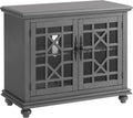 Martin Svensson Home Elegant Small Spaces Accent Cabinet, Gray | Solid Wood, Glass Doors, Vintage Sideboard, Small TV Stand for Living Room or Entryway, Turned Bun Feet, Adjustable Shelf