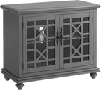 Martin Svensson Home Elegant Small Spaces Accent Cabinet, Gray | Solid Wood, Glass Doors, Vintage Sideboard, Small TV Stand for Living Room or Entryway, Turned Bun Feet, Adjustable Shelf