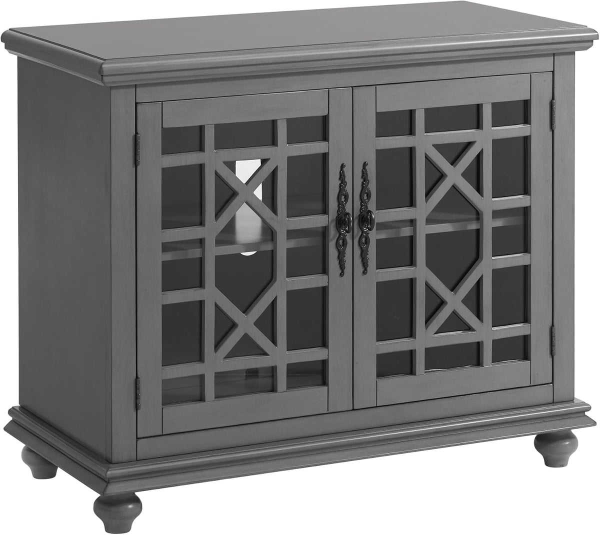 Martin Svensson Home Elegant Small Spaces Accent Cabinet, Gray | Solid Wood, Glass Doors, Vintage Sideboard, Small TV Stand for Living Room or Entryway, Turned Bun Feet, Adjustable Shelf