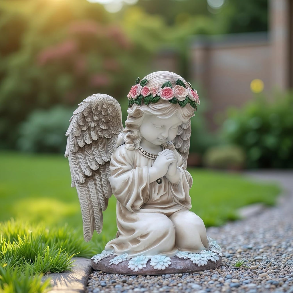 Solar Angel Garden Statue,Figurines Outdoor Decor,Outdoor Solar Statue with LED Lights for Yard,Patio,Lawn Art Decoration,Housewarming Gift (Praying Angel)