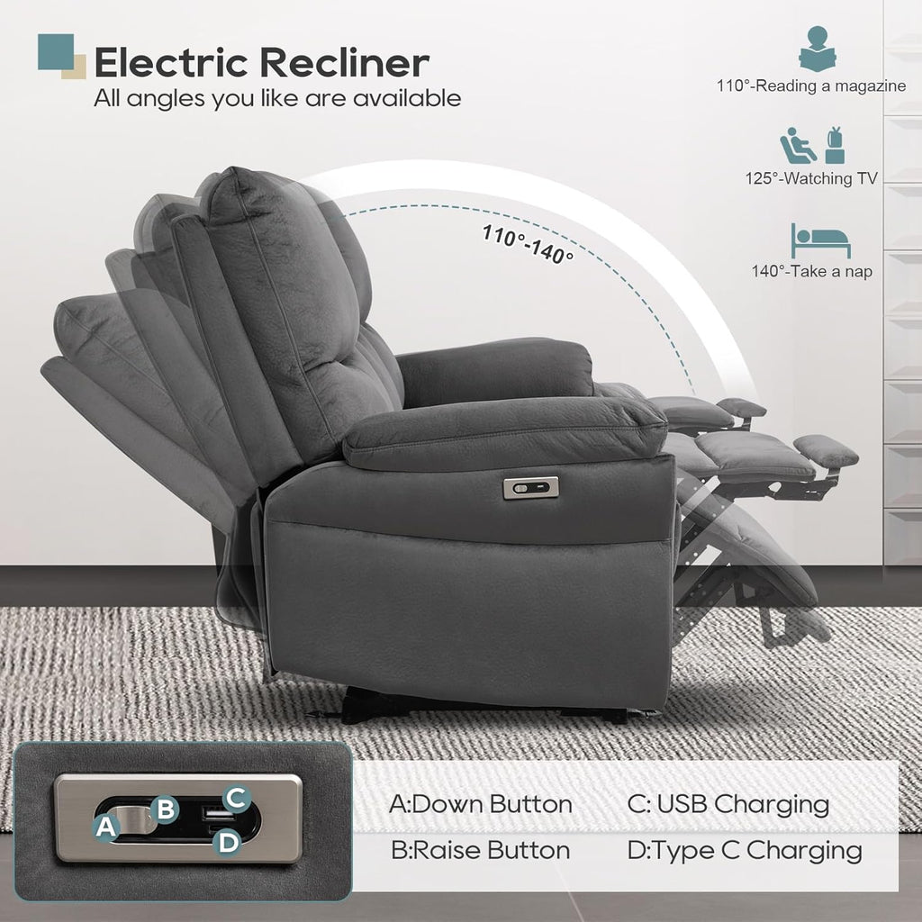 Reclining Sofa, Power Reclining Sofa with Drop-Down Table & Cup Holders, Modern 3 Seat Power Reclining Couch, Wall Hugger Sofa Recliner for Living Room Furniture Sets(Dark Gray)