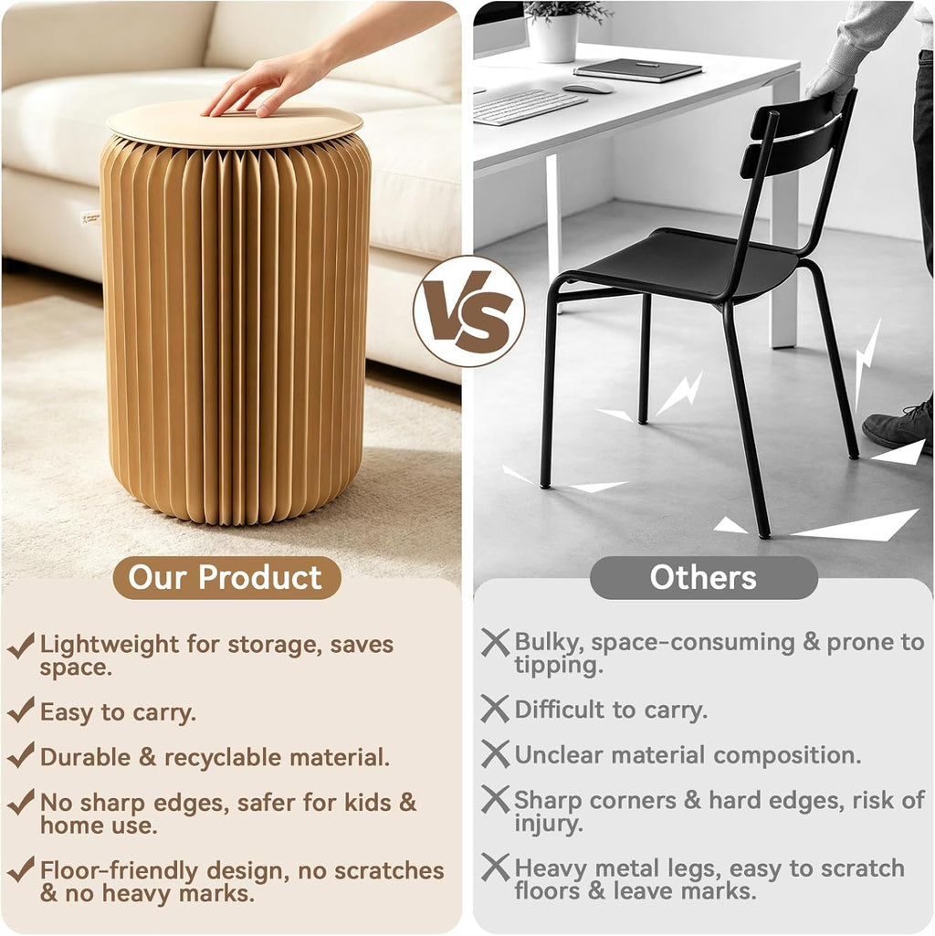 PAPER JAZZ 17in Foldable Stool Portable Stool for Adult House Decor Brown | Thick Paper Honeycomb Portable Stool,Folding Foot Stool Durable for Adults, Space Saving Lightweight for Bedroom Office