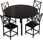 IRONCK Dining Table Set for 4, Round Kitchen Table and 4 Stool Chair for Dining Room, 44.5inch Drop Leaf Desk, Small Space Saving, Black