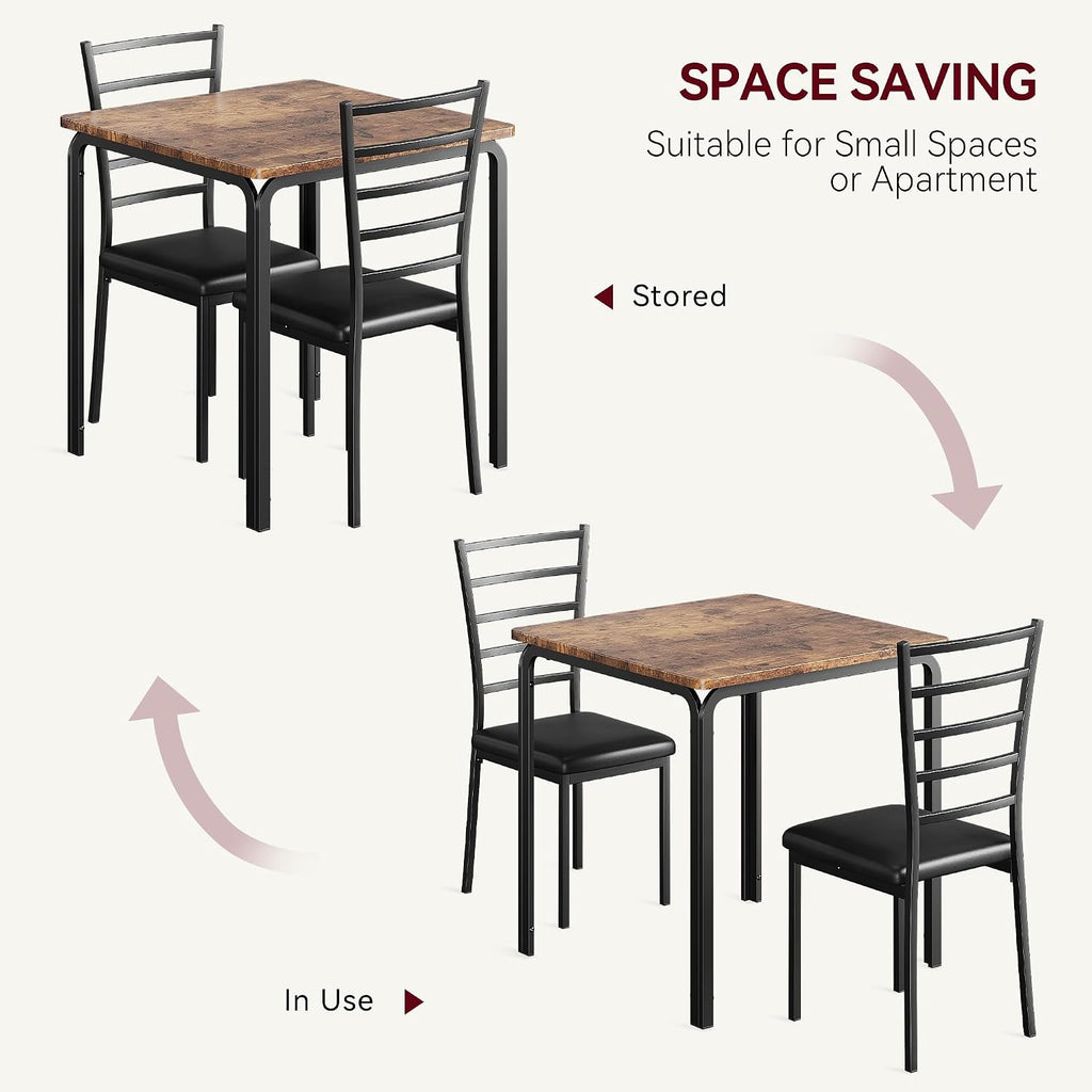 GarveeHome 3-Piece Kitchen Dining Room Table Chair Set for Small Space, Indoor Modern Dinette Set for 2, Square Dinner Table Set for Dinette (Rustic Brown‌, Dining Table with 2 Chairs)
