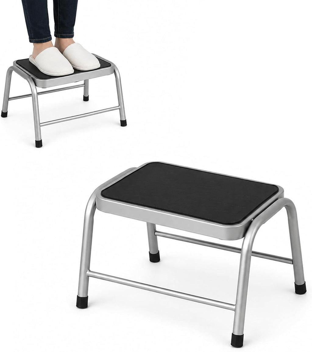 Premier Housewares Leecroft Metal Step-up Stool, H25 x W43 x D35cm, Silver