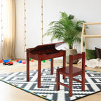 Kids Table and Chair Set, Flip Top Wood Study Desk w/Chair for Playroom, Wood Activity Table Set w/Storage Space for Arts, Crafts (Dark Coffee)