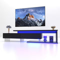 LED TV Stand for 65 75 85 Inch TV, Extendable Entertainment Center | 60 70 80 90 Inch TV Console Equipped with Light String, Two Pull-Down Door, TV Table for Living Room, Black