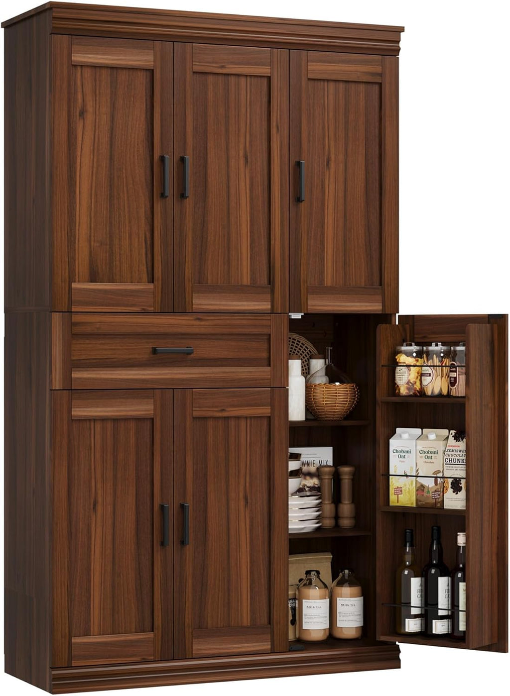 Garvee 70" Tall Kitchen Pantry Storage Cabinet, Modern Kitchen Hutch Cabinet with Doors and Shelves, Freestanding Food Pantry with Large Storage Drawer for Dining Room and Household Organization