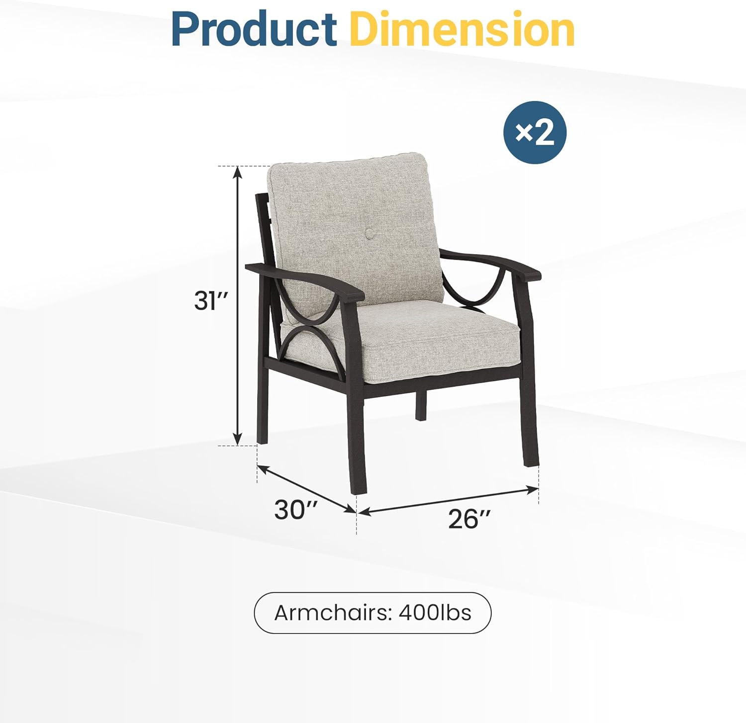 RoyalCraft Outdoor Patio Furniture Set, 3 Pieces Metal Patio Conversation Set with Side Table for Porch Garden Backyard, Beige