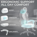 Dowinx Big and Tall Gaming Chair, Suede Fabric Game Chair with Pocket Spring Cushion, High Back Gamer Chair Ergonomic with Footrest for Adults Office, 440LBS, White