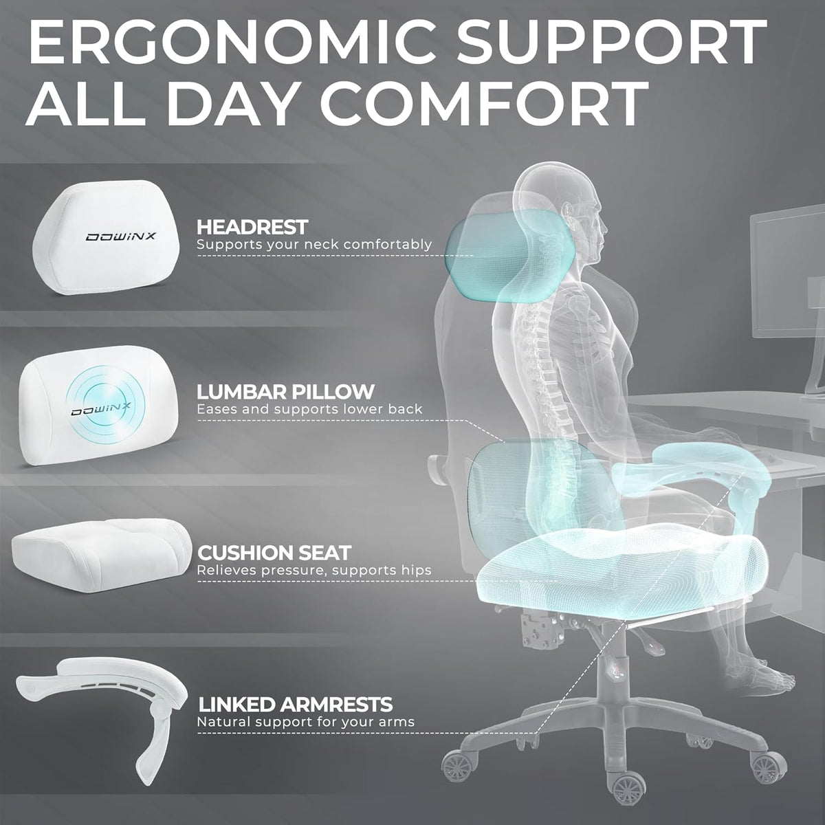 Dowinx Big and Tall Gaming Chair, Suede Fabric Game Chair with Pocket Spring Cushion, High Back Gamer Chair Ergonomic with Footrest for Adults Office, 440LBS, White