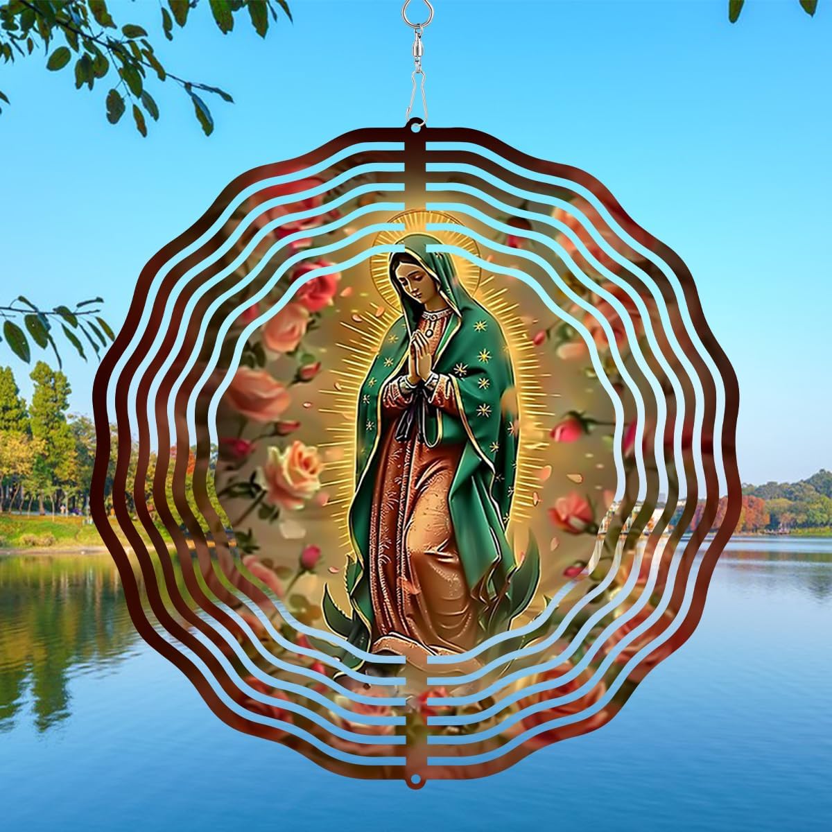 Virgin Mary Prayer Wind Spinner, Metal Wind Spinners Outdoor Indoor, Virgin Mary Hanging Garden Decor for Outside, Stainless Wind Spinners for Yard and Garden 10 inch 3D (25.76X25 CM)