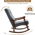 AVAWING Rocking Chair, Dark Grey Upholstered High Back Solid Wood Armchair | Soft Fabric Padded Seat; Sturdy Solid Wood Frame; Ergonomic High Back; For Adults; Easy Assembly; Living Room Bedroom Leisure