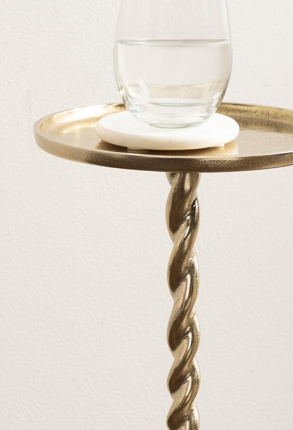 Kate and Laurel Ropa Transitional Round Pedestal Drink Table, 9 x 9 x 22, Gold, Decorative Cast Aluminum Mini Table with Spiral Rope Design for Use as Indoor Plant Stand or Living Room Accent