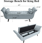 Velvet Bench for Bedroom End of Bed, 60.5 inch Upholstered Button Tufted Ottoman Bench with Rolled Arms, Button-Tufted Ottoman for Living Room, Entryway (Light Grey)
