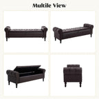 Faux Leather Storage Bench 67 Inch Upholstered Tufted Ottoman Bench with Arms Large Storage Space King Size End of Bed Bench for Bedroom Living Room Entryway Whiskey Coffee