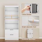 71” H Kitchen Pantry Cabinet, 4-Tier Farmhouse Storage Cabinet with Barn Doors, 2 Drawers, Adjustable Shelf, Freestanding Cupboard for Kitchen, Bathroom, Living Room (White)