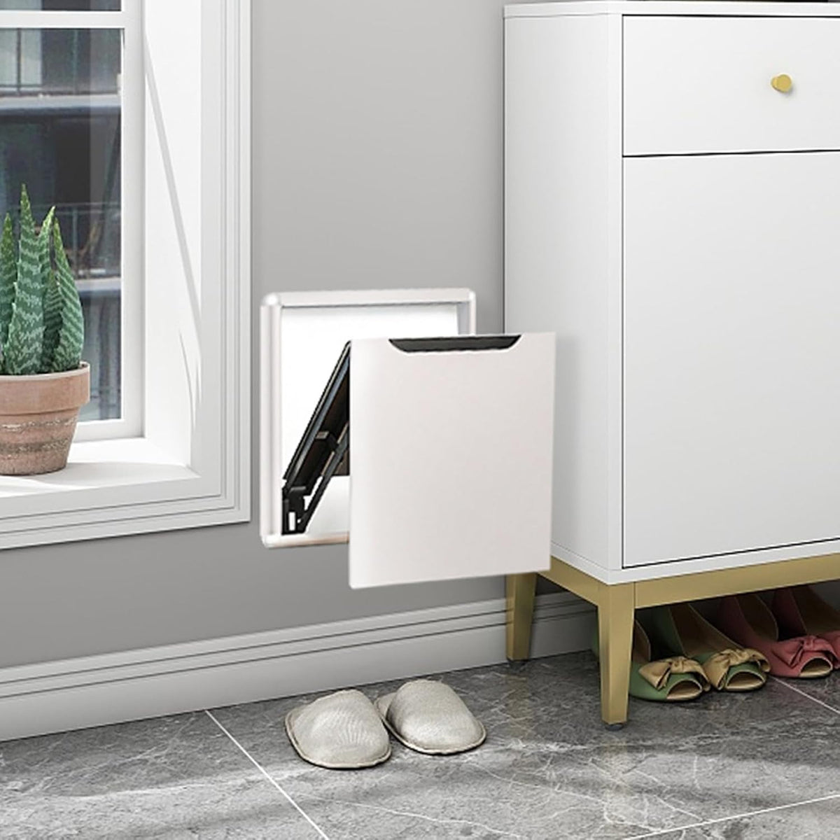 Foldable Wall-Mounted Stool,Entryway Shoe Changing Stool,Invisible Folding Shoe Bench,White
