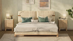 Fluted Nightstand Set of 2 with Faux Marble Top,Natural Oak