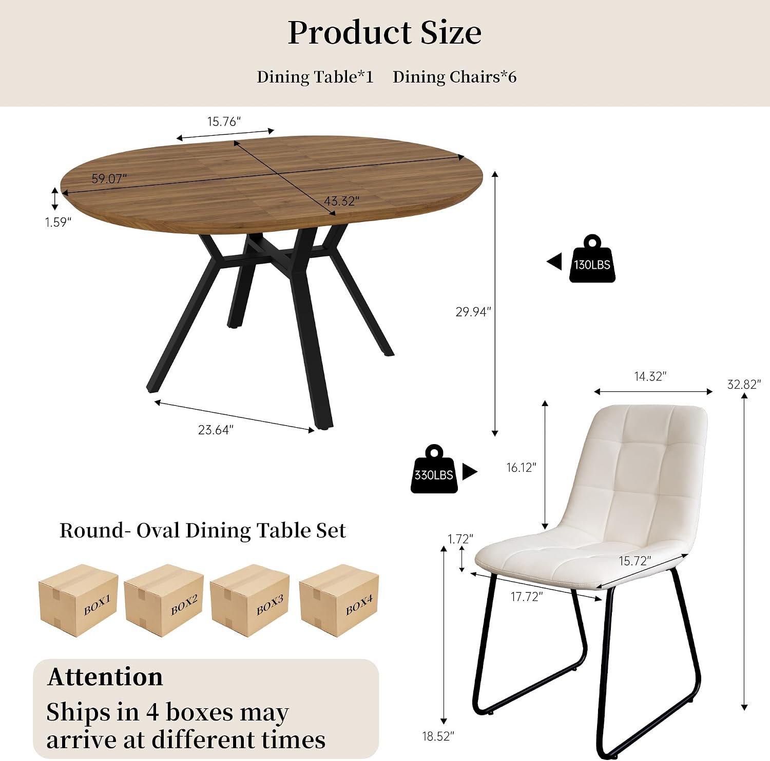 HIPIHOM Extendable Round Dining Table Set for 6 People, 43.3"-59.1" Extendable Kitchen Table with 6 Upholstered Chairs, Space Saving for Kitchen Dining Room (Walnut Table+6 U-Shaped White Chairs)