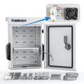 Outdoor Electrical Box with Thermostat and Fan, Cold-Rolled Steel Plate, Aluminum Alloy Back Beam, One-Piece Ventilation Design, IP65 Waterproof, Wall/Pole Mounted. (17.7" x 13.7" x 7.9")